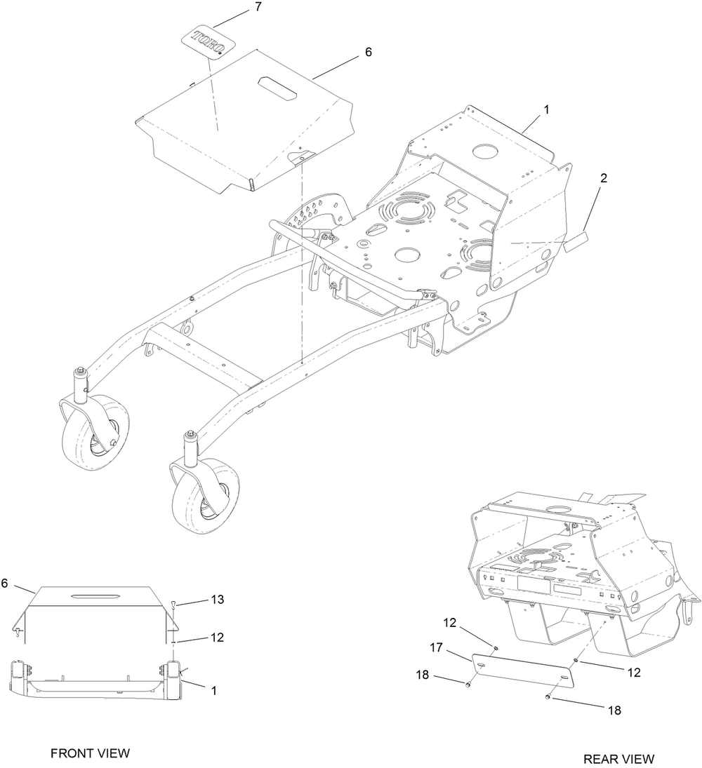 Deck Cover And Frame Assembly Diagram and Parts List for 44410TE 406610837-407999999 Toro Lawn Mower
