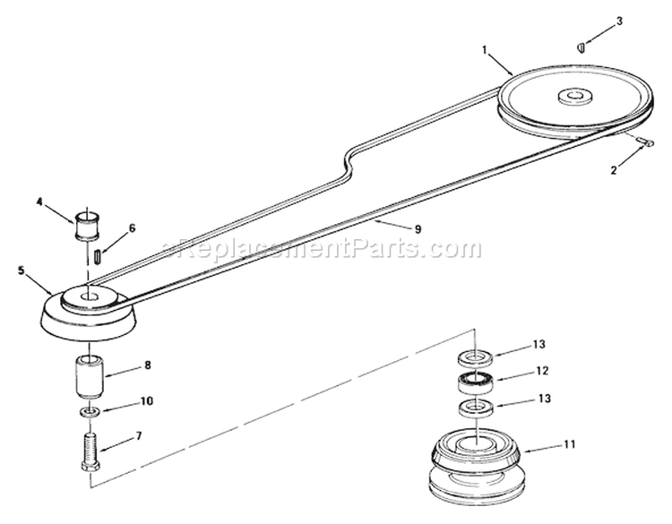 Drive Belt And Pulleys Diagram and Parts List for 02-11BH01 1982 Toro Lawn Tractor