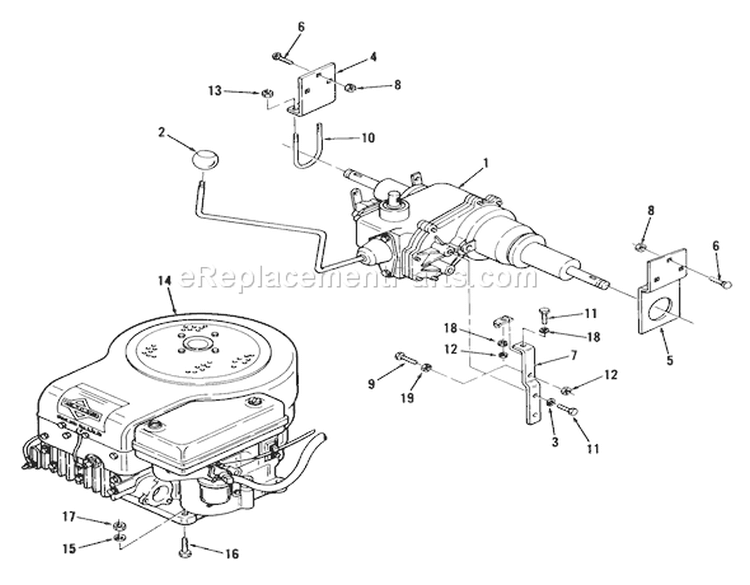 Engine And Transmission Diagram and Parts List for 02-11BH01 1982 Toro Lawn Tractor