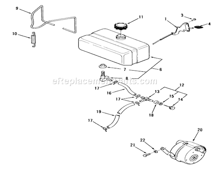 Fuel And Exhaust System Diagram and Parts List for 02-11BH01 1982 Toro Lawn Tractor