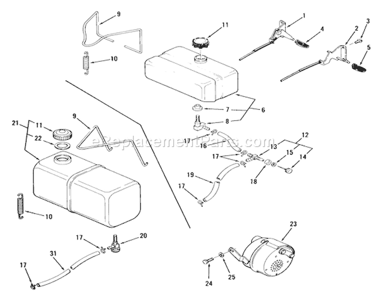 Fuel And Exhaust Systems Diagram and Parts List for 02-08BP03 1981 Toro Lawn Tractor