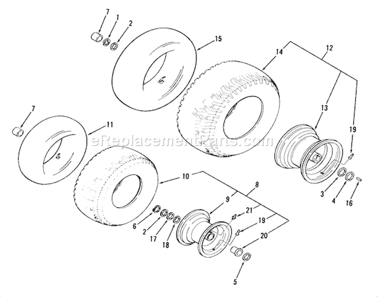 Wheels And Tires Diagram and Parts List for 02-08BP03 1981 Toro Lawn Tractor