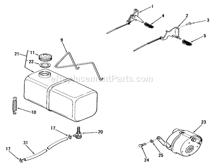 Fuel And Exhaust Systems Diagram and Parts List for 02-11BP05 1982 Toro Lawn Tractor