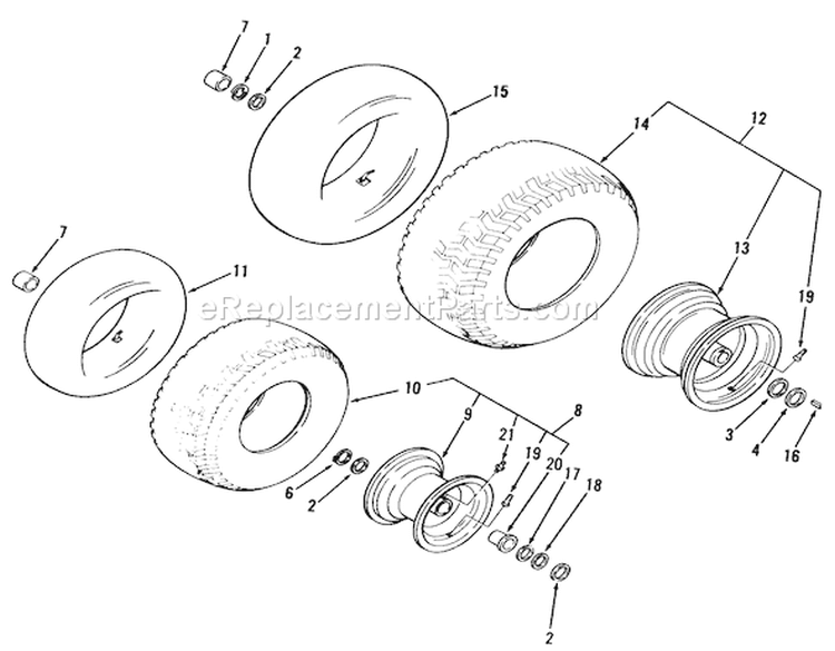 Wheels And Tires Diagram and Parts List for 02-11BP05 1982 Toro Lawn Tractor