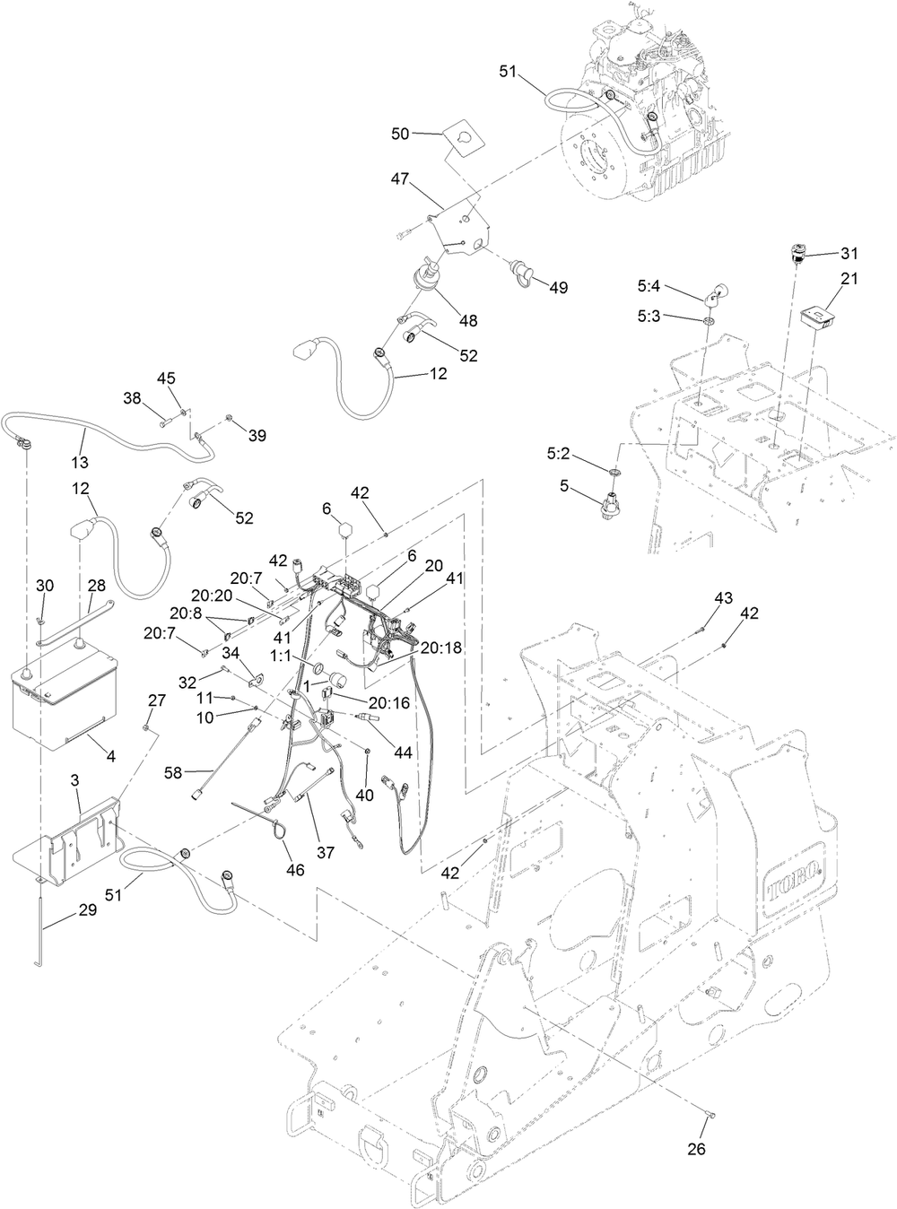 Electrical Assembly Diagram and Parts List for 22327HD 401900000 - 401999999 Toro Lawn Tractor Accessories
