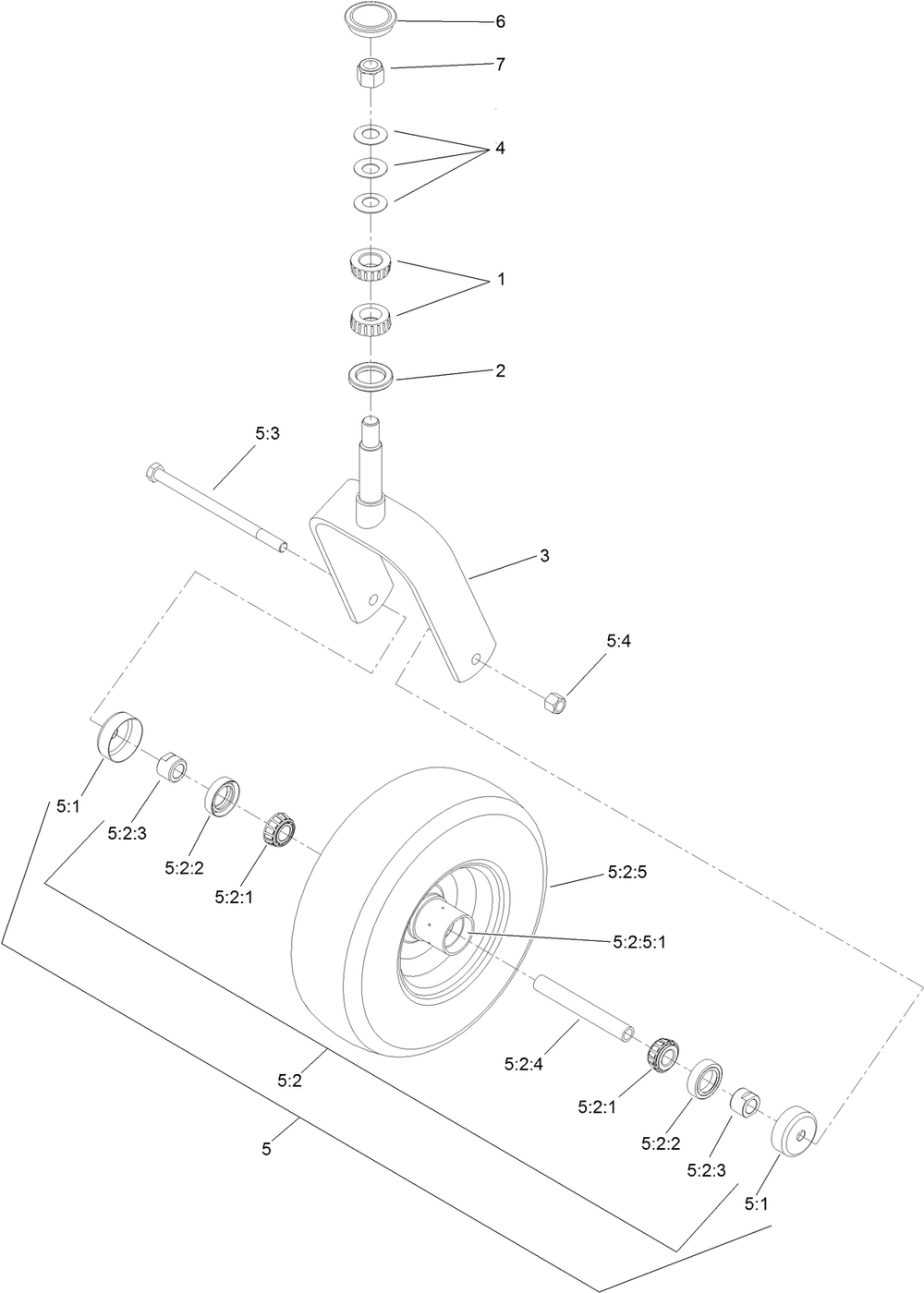Caster Wheel And Fork Assembly Diagram and Parts List for 74904 402090000-403247208 Toro Lawn Mower
