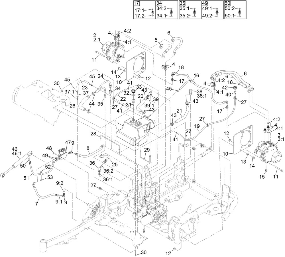 Hydraulic Assembly Diagram and Parts List for 72028 412410000 - 412699999 Toro Lawn Tractor