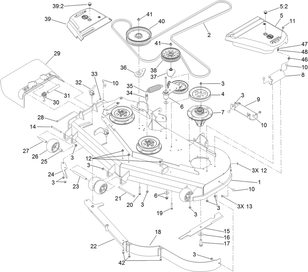 Deck Assembly Diagram and Parts List for 74925TE (313000001-313999999)(2013) Toro Lawn Mower