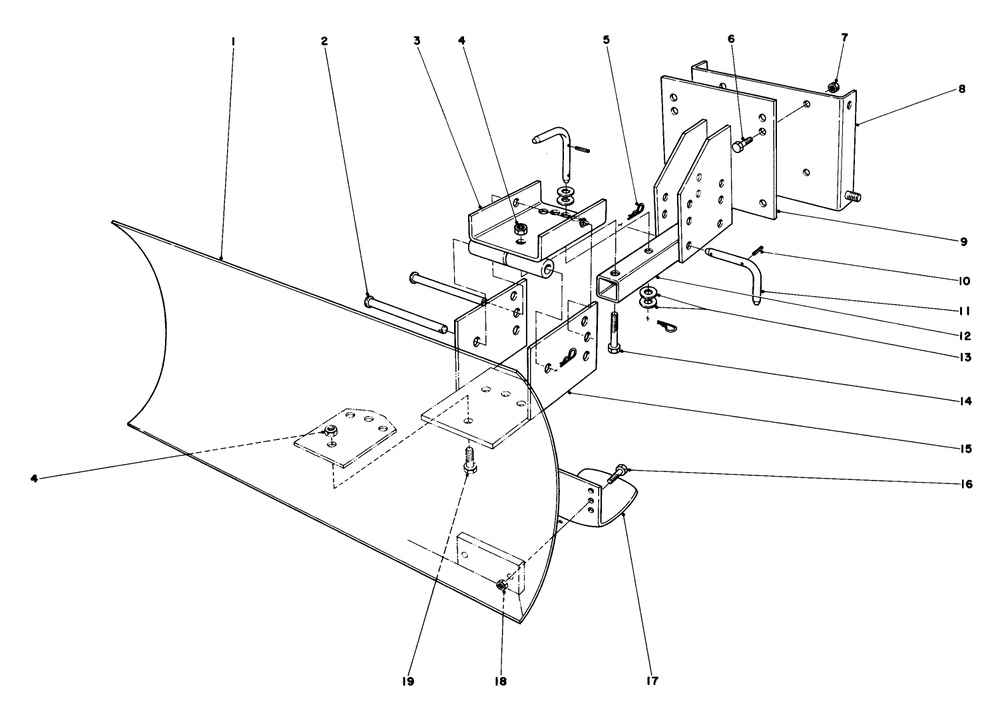 Grader Blade Assembly Model 59051 Diagram and Parts List for 38050 0000001 - 0999999 Toro Snow Blower