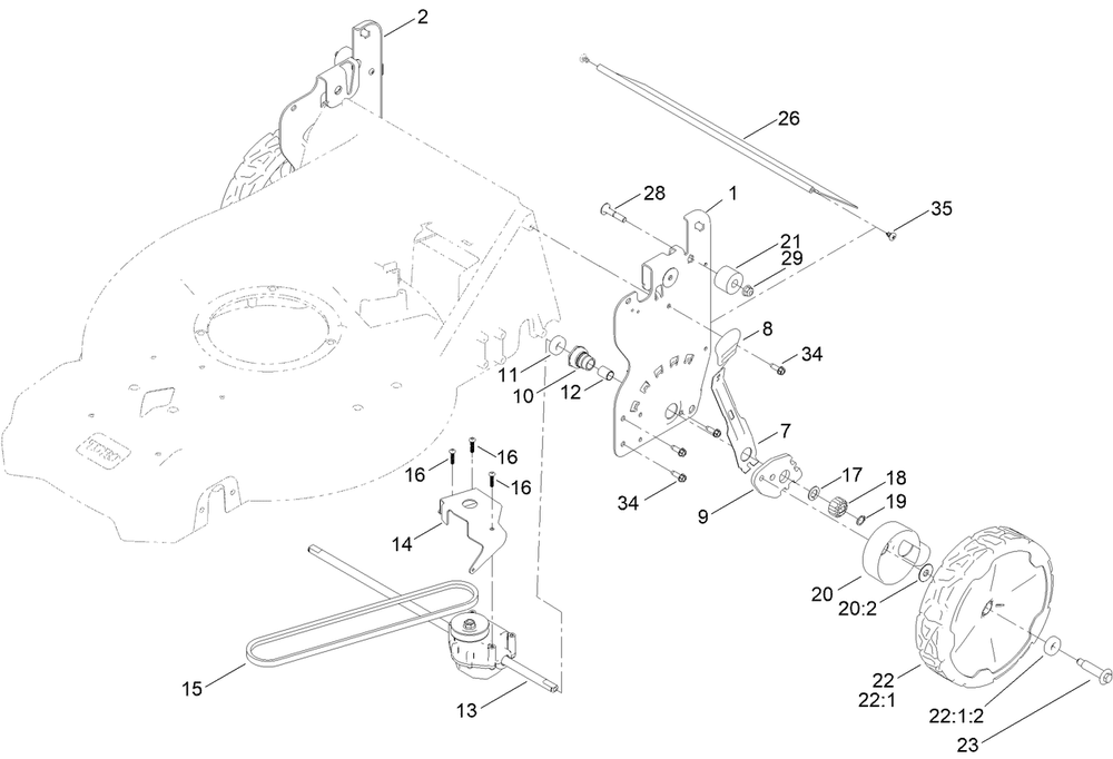 Rear Wheel And Height-Of-Cut Assembly Diagram and Parts List for 21563 411000000 - 412146708 Toro Lawn Mower
