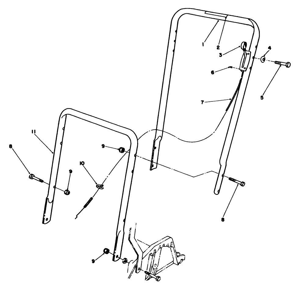 Handle Assembly Diagram and Parts List for 22580 0000001 - 0999999 Toro Lawn Mower