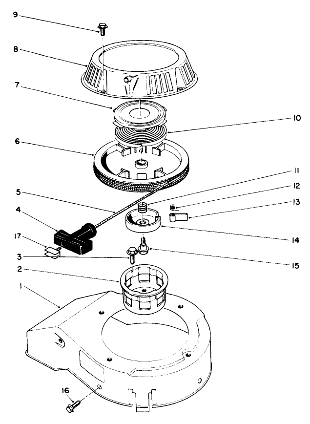 Recoil Assembly (Engine Model No. 47pk9-2) Diagram and Parts List for 26683 0000001 - 0999999 Toro Lawn Mower