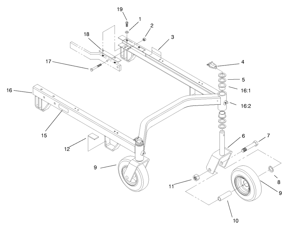 Carrier Frame Diagram and Parts List for 30543 790001 - 799999 Toro Lawn Mower