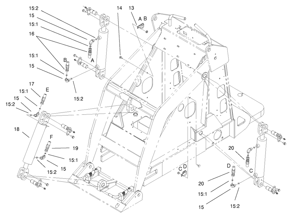 Hydraulic Cylinder Assembly Diagram and Parts List for 22304 900001 - 990001 Toro Lawn Tractor Accessories