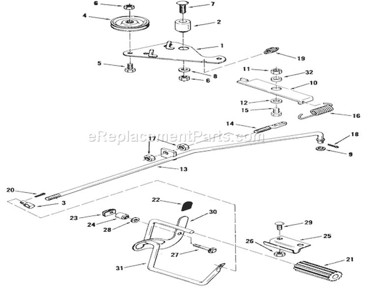 Brake And Clutch Linkage Diagram and Parts List for 03-11BP02 1981 Toro Lawn Tractor