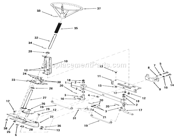 Front Axle And Steering Diagram and Parts List for 03-11BP02 1981 Toro Lawn Tractor