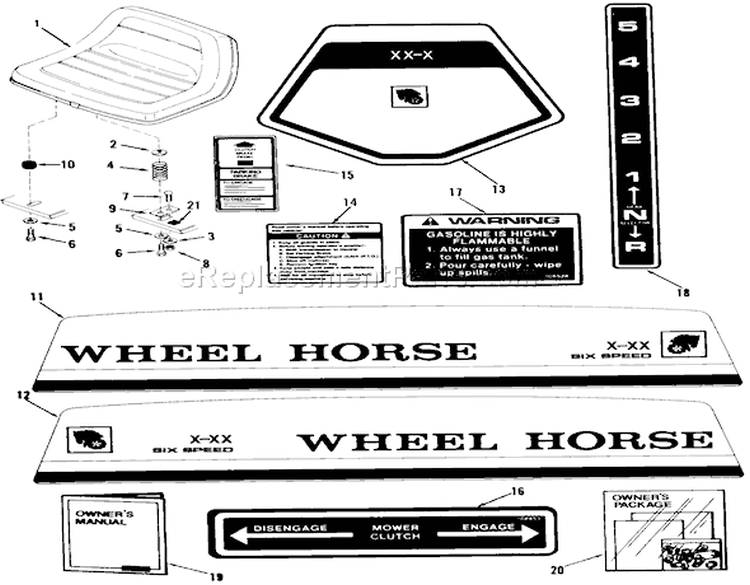 Seat, Decals And Miscellaneous Diagram and Parts List for 03-11BP02 1981 Toro Lawn Tractor