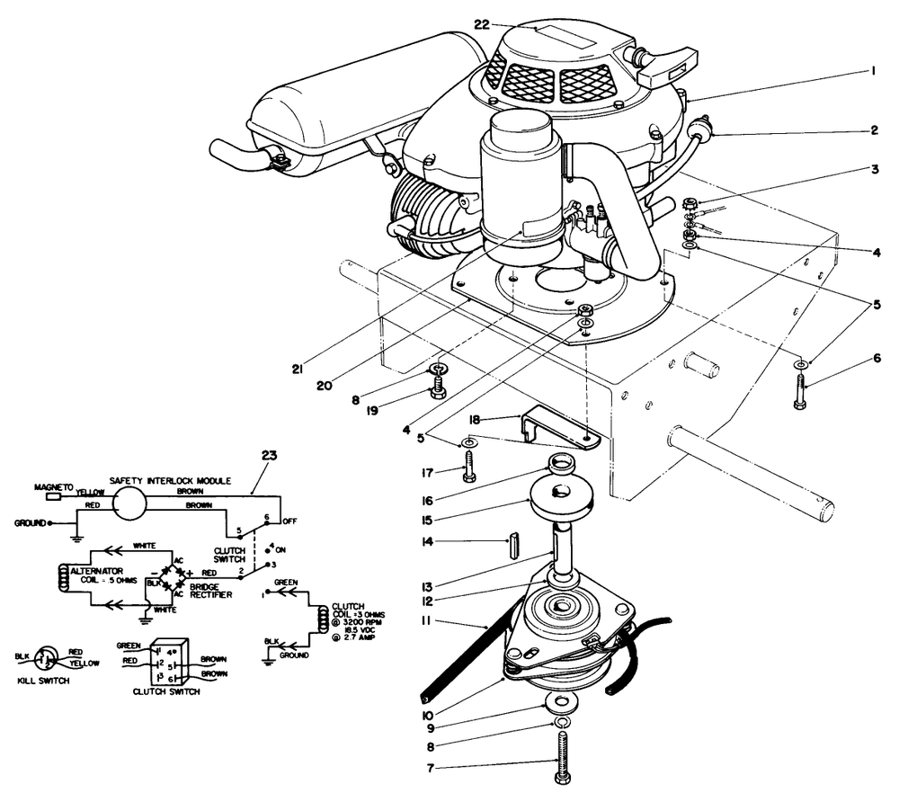 Engine Assembly Diagram and Parts List for 30113 6000001 - 6999999 Toro Lawn Tractor Accessories