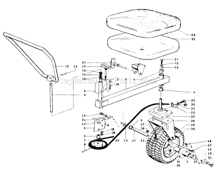 Sulky Assembly Diagram and Parts List for 03108 1000001-1999999 - 1981 Toro Lawn Tractor