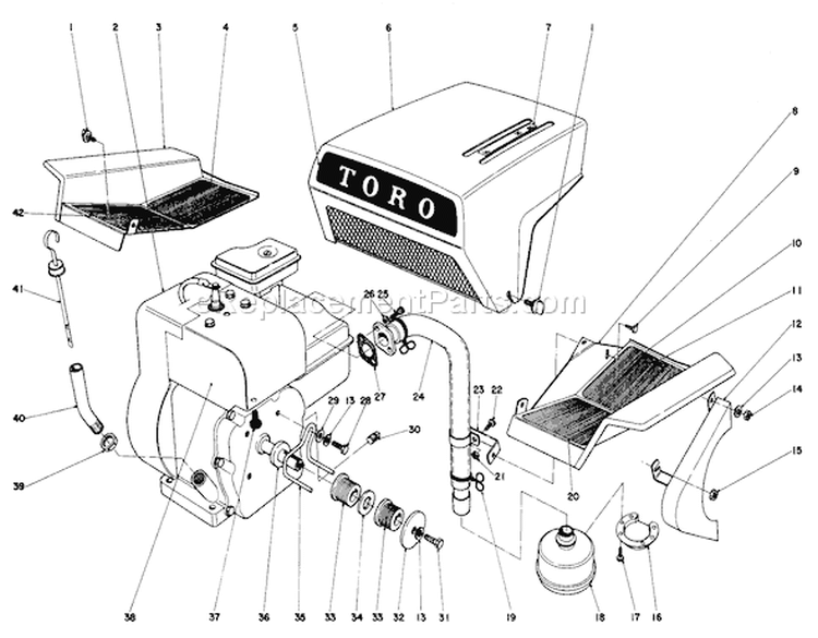 Engine Assembly Diagram and Parts List for 03108 1000001-1999999 - 1981 Toro Lawn Tractor
