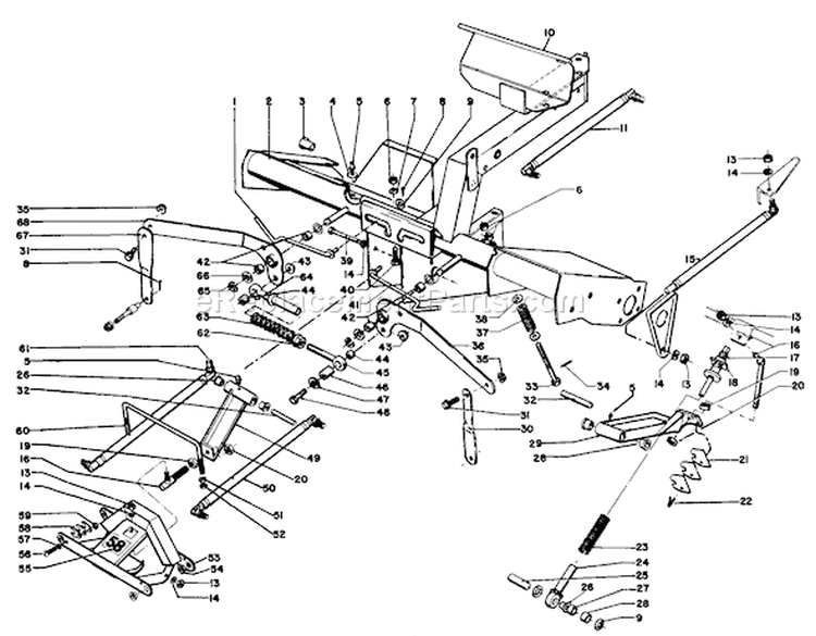 Main Frame And Counterbalance Assembly Diagram and Parts List for 03108 1000001-1999999 - 1981 Toro Lawn Tractor