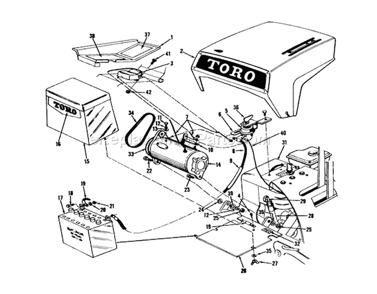 Electrical System Assembly Diagram and Parts List for 03104 0000001-0999999 - 1970 Toro Lawn Tractor