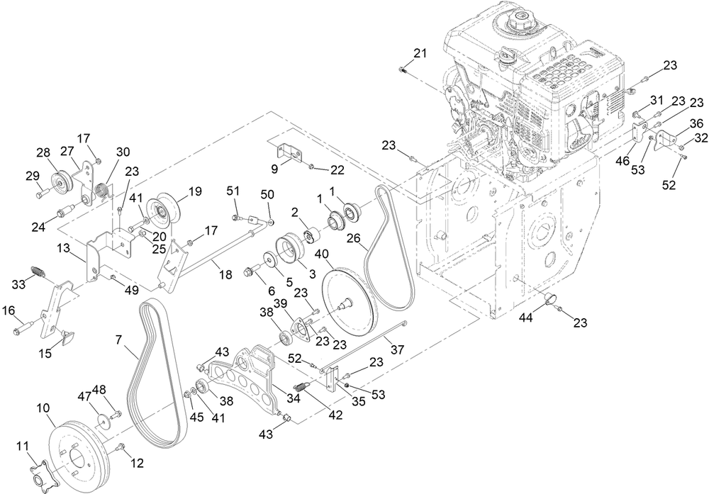 Auger Drive Assembly Diagram and Parts List for 38844 409000000 - 411999999 Toro Snow Blower
