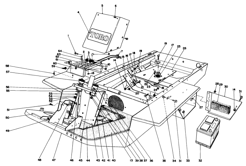 Instrument Panel And Steering Post Assembly Diagram and Parts List for 30798 9000001 - 9999999 Toro Lawn Tractor