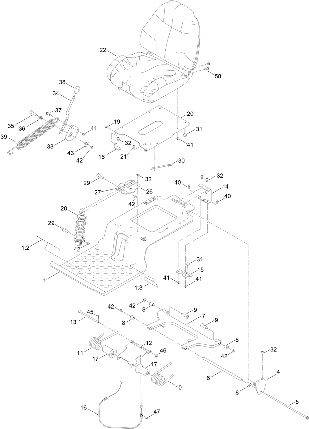 Seat Pan Assembly Diagram and Parts List for 75851 416400000 - 417399999 Toro Lawn Tractor