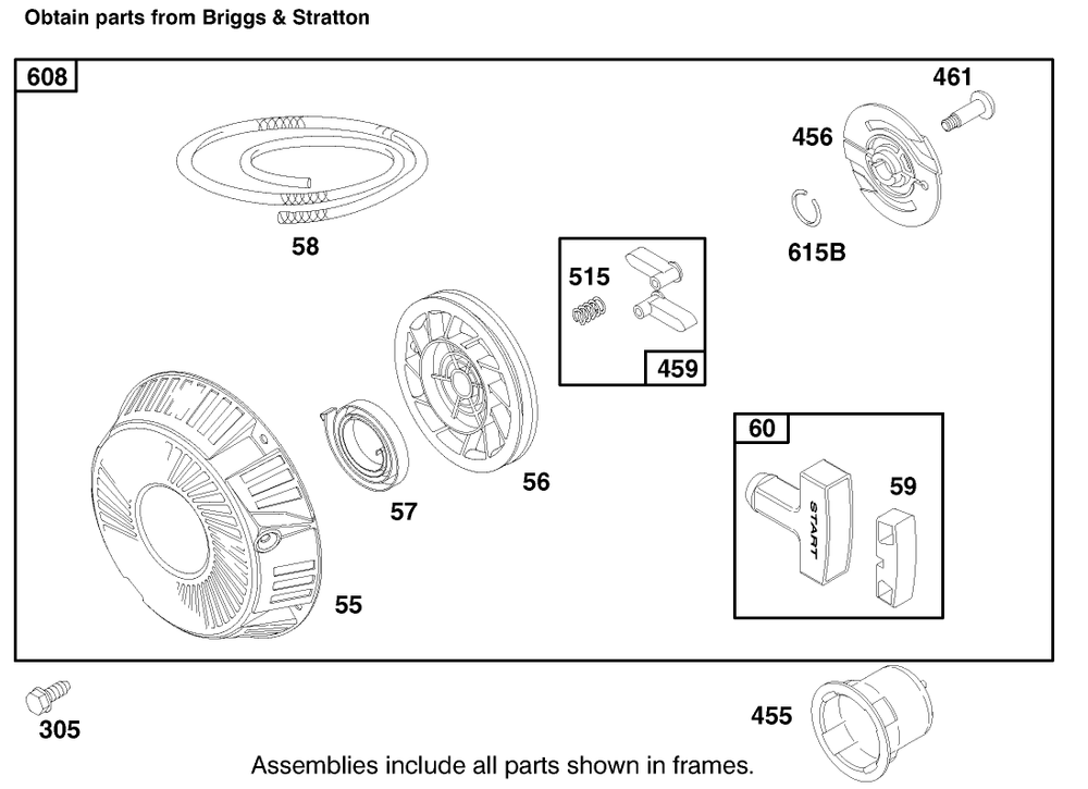 Engine Briggs & Stratton Model 303776-1188-A1 Diagram and Parts List for 30188 7900001 - 7999999 Toro Lawn Tractor Accessories