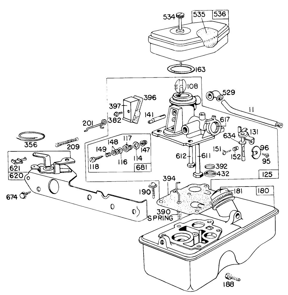 Carburetor Assembly Model 390065 Diagram and Parts List for 16600 7000001 - 7999999 Toro Lawn Mower
