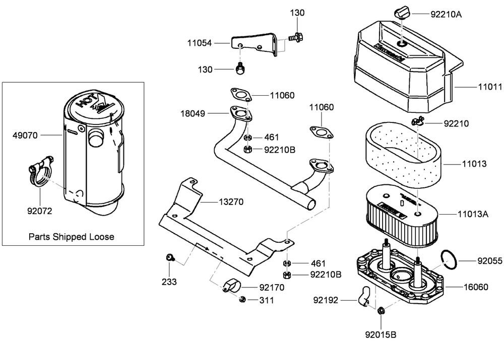 Air Filter And Muffler Assembly Diagram and Parts List for 38684 (290000001-290999999)(2009) Toro Lawn Mower