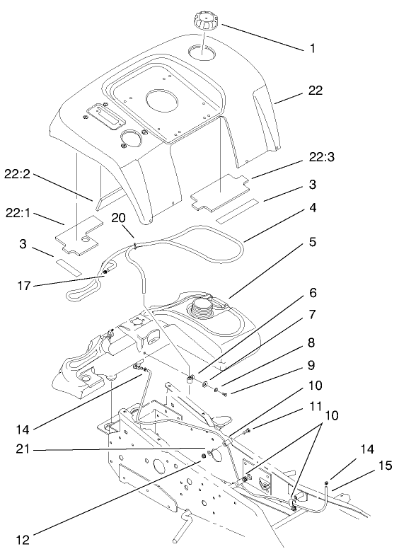 Fender And Fuel System Assembly Diagram and Parts List for 73545 8900001 - 8999999 Toro Lawn Tractor