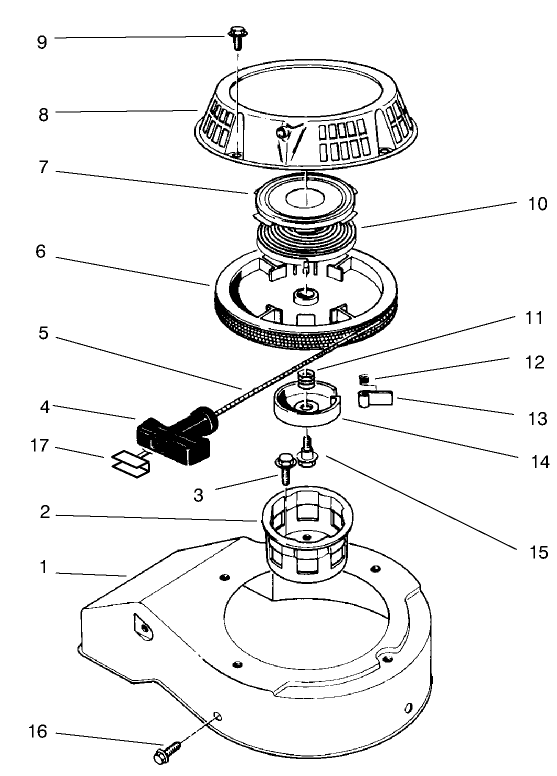 Recoil Assembly Diagram and Parts List for 26643 7900001 - 7999999 Toro Lawn Mower
