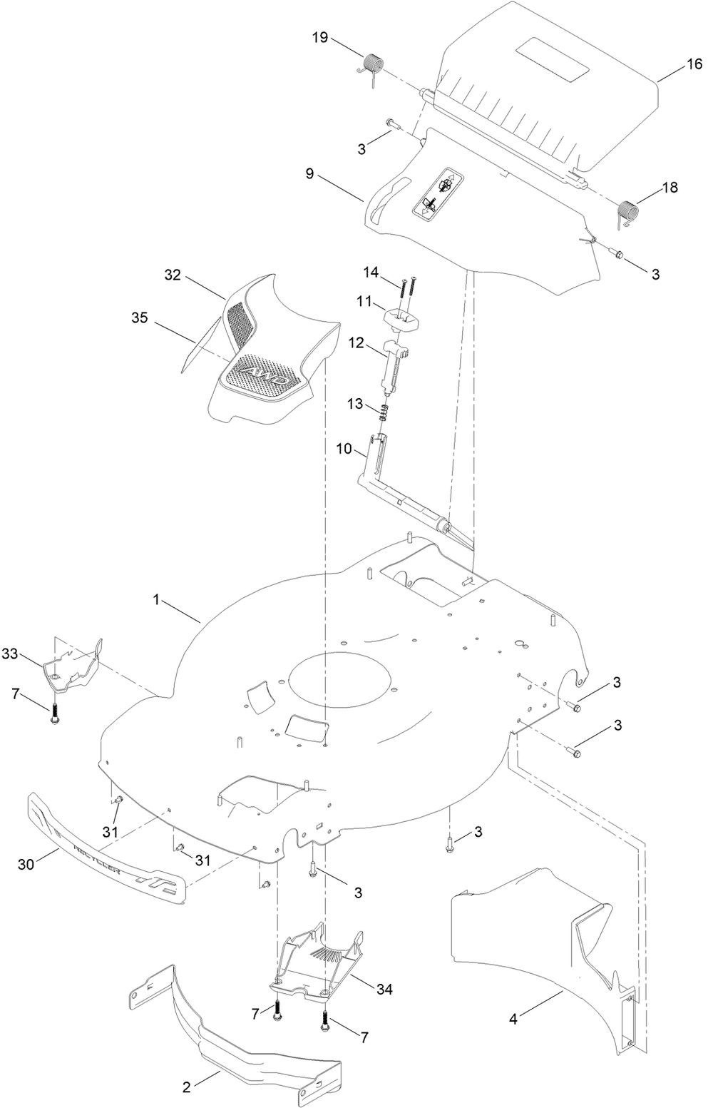 Housing Assembly Diagram and Parts List for 21774 400000000 - 410999999 Toro Lawn Mower