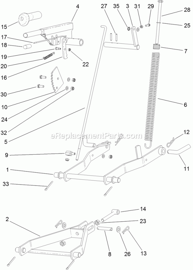 Mower Lift Assembly Diagram and Parts List for 74585 312000001-312999999 Toro Lawn Mower