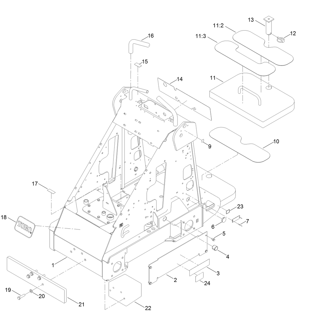 Frame Assembly Diagram and Parts List for 22218 400000000 - 407099999 Toro Lawn Tractor Accessories
