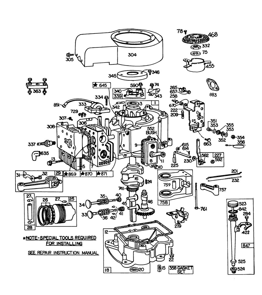 Engine Briggs & Stratton Model 252707-0177-01 Diagram and Parts List for 57356 9000001 - 9999999 Toro Lawn Tractor