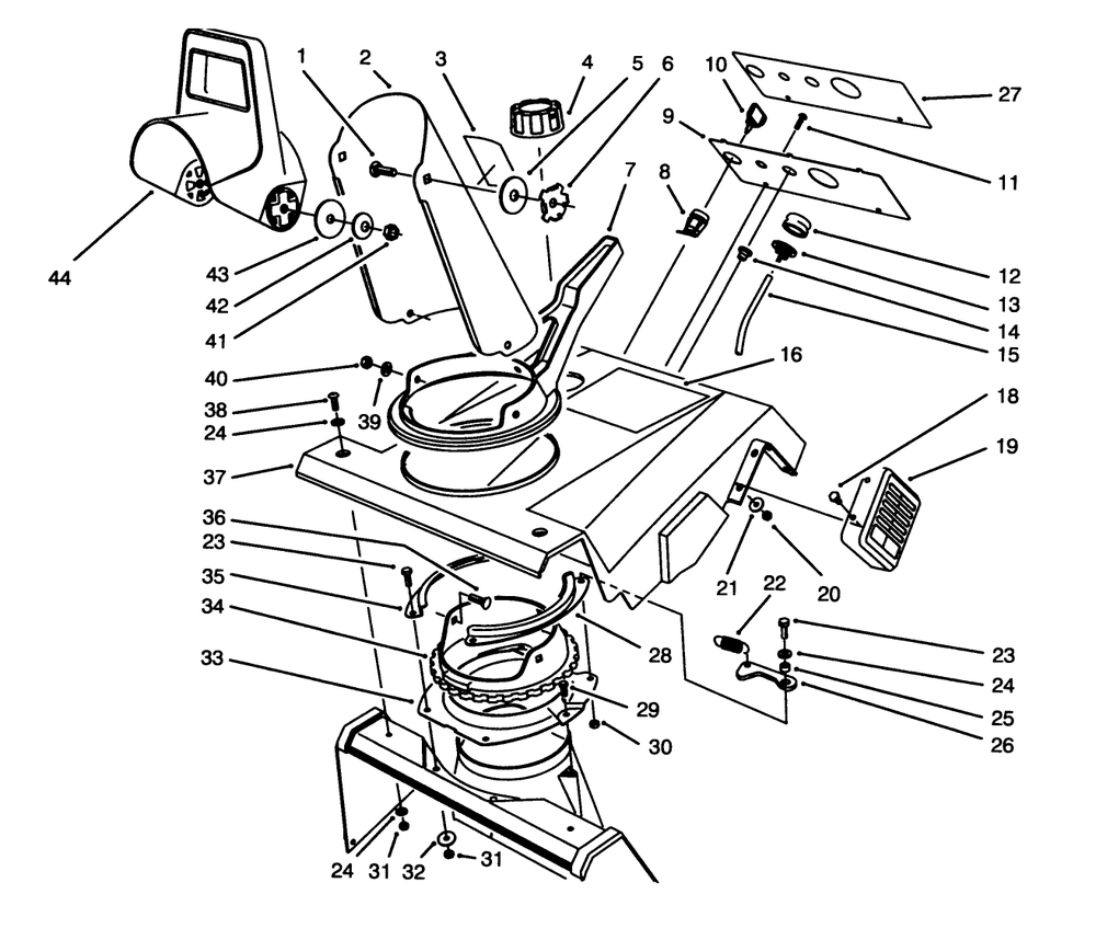 Upper Shroud Assembly Diagram and Parts List for 38190 49000001 - 49999999 Toro Snow Blower