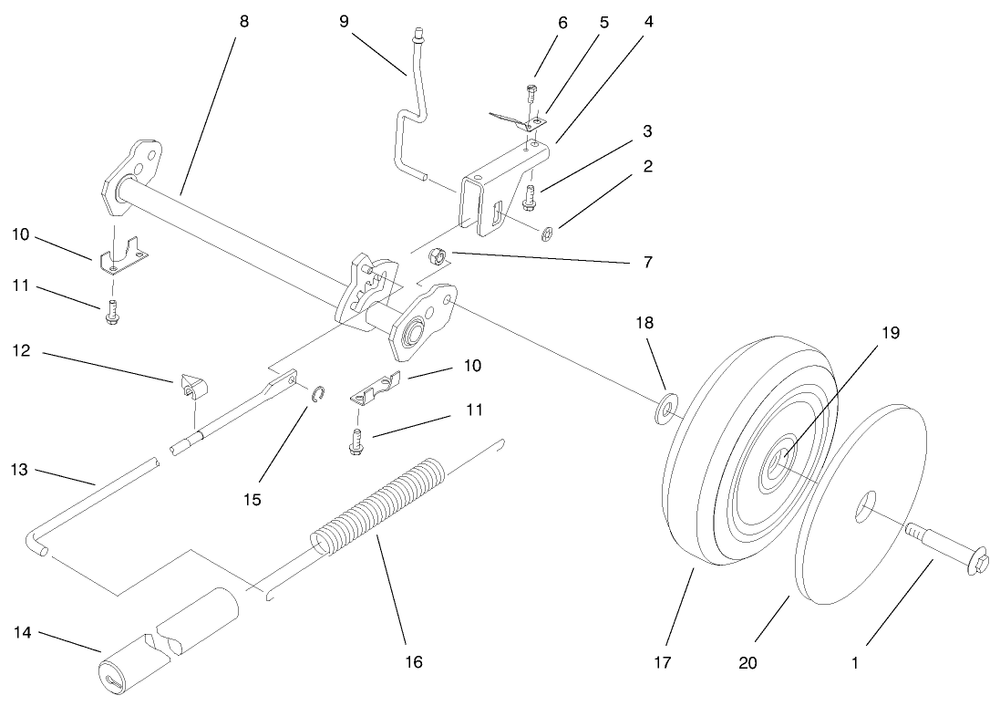 Deck Suspension Assembly Diagram and Parts List for 20804 9900001 - 9999999 Toro Lawn Mower