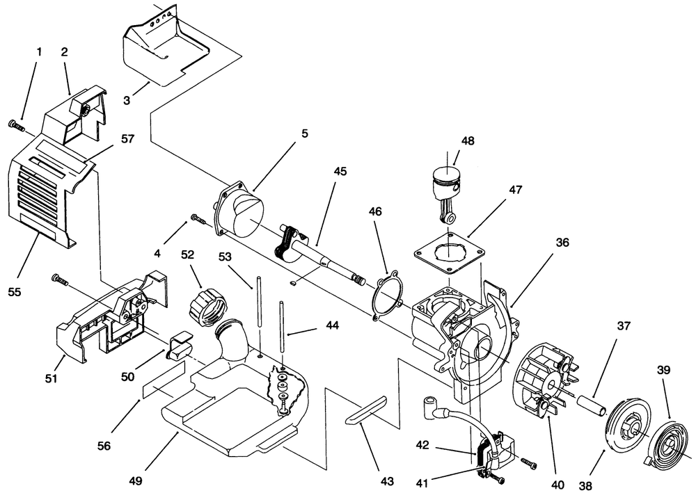 Engine Assembly Diagram and Parts List for 51911 79000001 - 79999999 Toro Trimmer