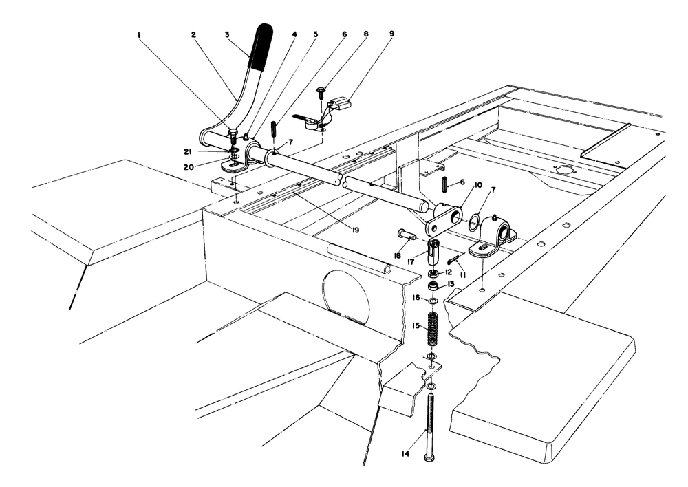 Power Take Off Lever Assembly Diagram and Parts List for 30775 600001 - 699999 Toro Lawn Tractor