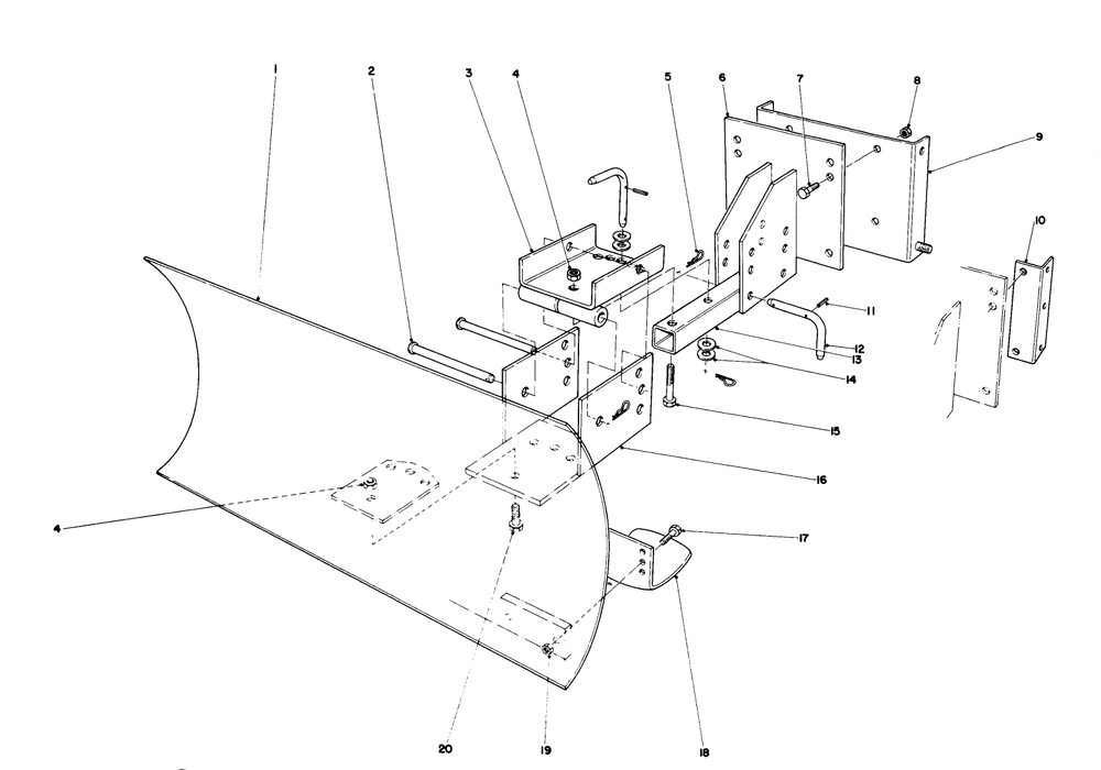 Grader Blade Assembly Diagram and Parts List for 38160 1000001 - 1999999 Toro Snow Blower