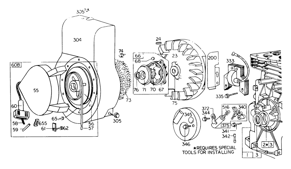 Rewind Starter Diagram and Parts List for 62933 7000001 - 7999999 Toro Leaf Blower / Vacuum