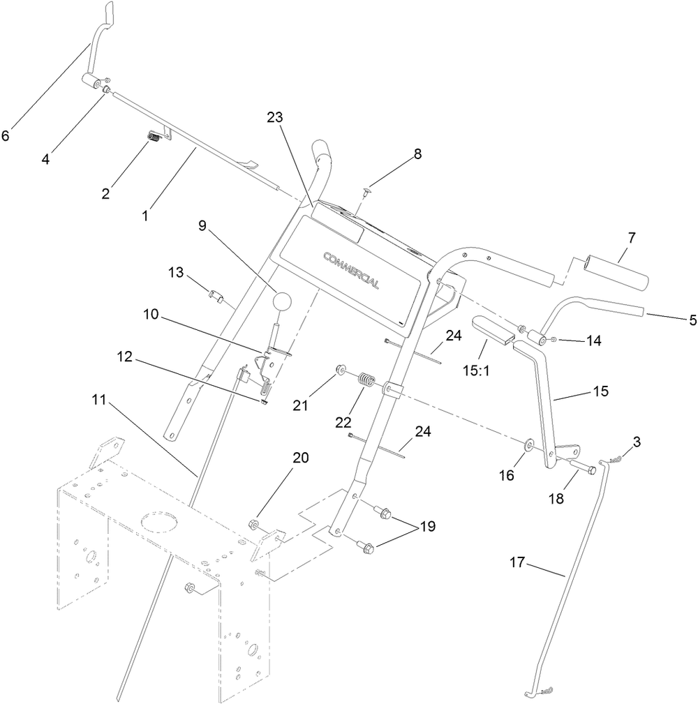 Handle Control Assembly Diagram and Parts List for 39638 400000000-404324999 Toro Lawn Mower
