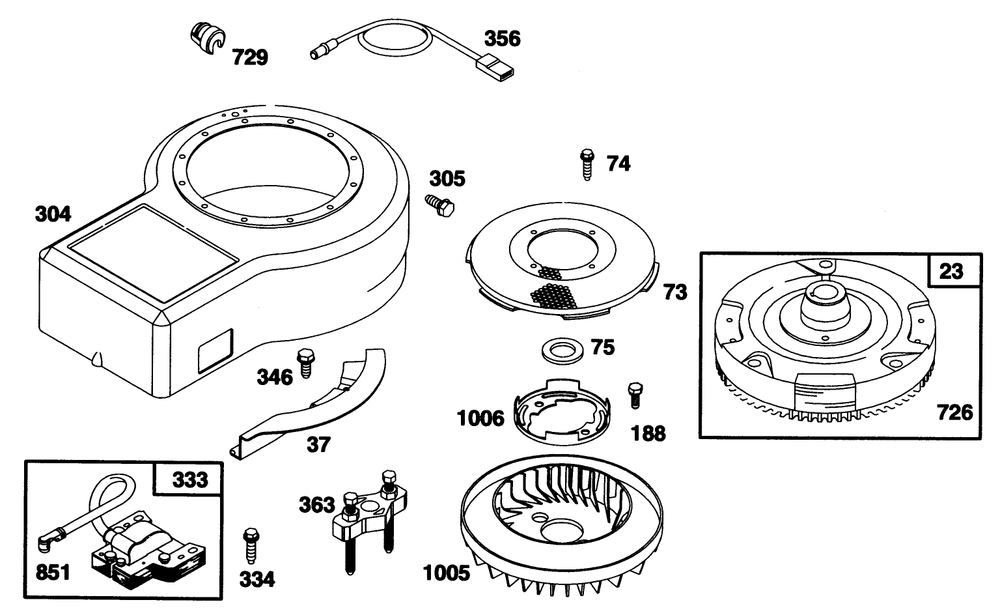 Engine Briggs & Stratton Model 28b707-0126-01 Diagram and Parts List for 70080 6900001 - 6999999 Toro Lawn Tractor