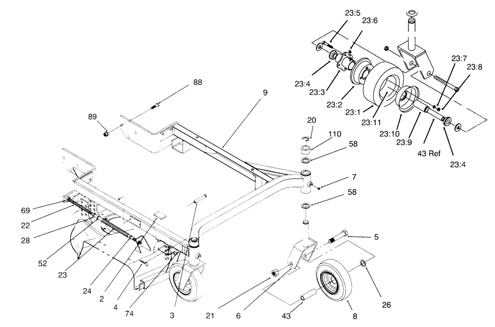 Carrier Frame Diagram and Parts List for 30154 690001 - 699999 Toro Lawn Mower