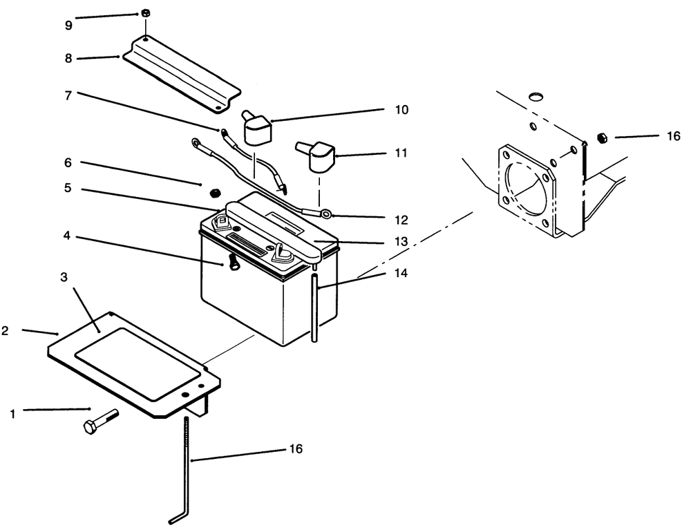 Battery Assembly Diagram and Parts List for 30191 590001 - 599999 Toro Lawn Tractor Accessories