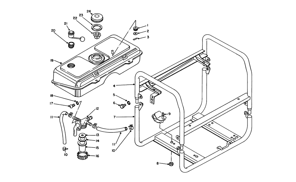 Fuel Tank & Frame Assembly Diagram and Parts List for 62018 7000001 - 7999999 Toro Generator