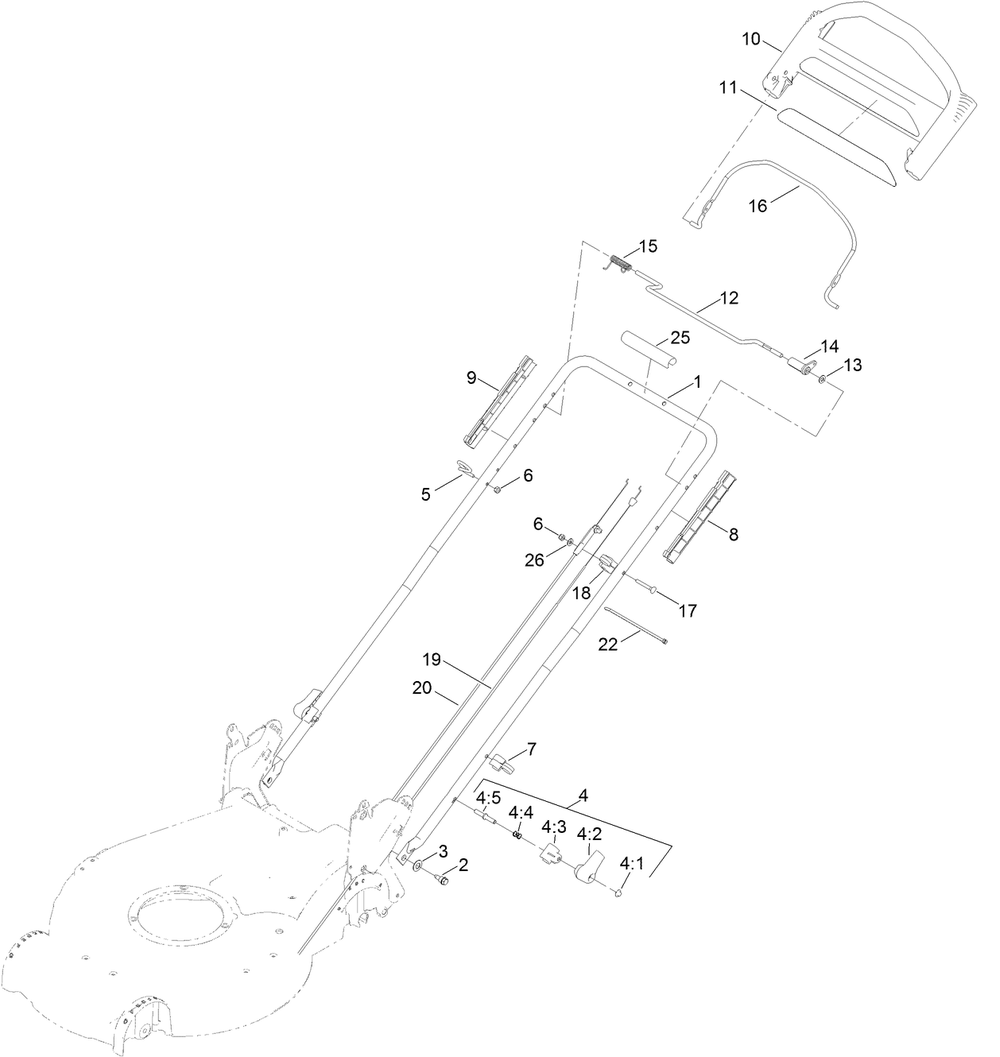 Handle Assembly Diagram and Parts List for 21690 400000000 - 410999999 Toro Lawn Mower